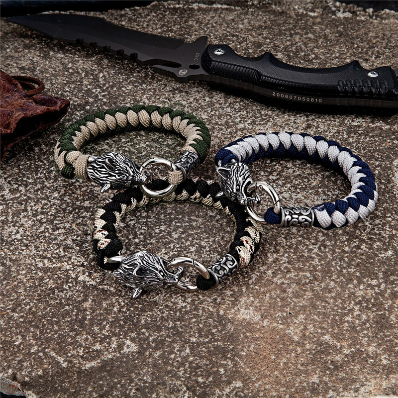 Retro Norse Odin's Wolf Survival narukvice za muškarce Viking Geri&Freki od nehrđajućeg čelika Paracord uže narukvice ručno rađeni vanjski nakit