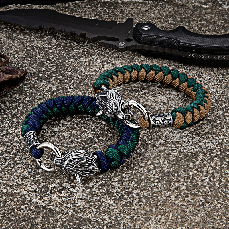 Retro Norse Odin's Wolf Survival narukvice za muškarce Viking Geri&Freki od nehrđajućeg čelika Paracord uže narukvice ručno rađeni vanjski nakit