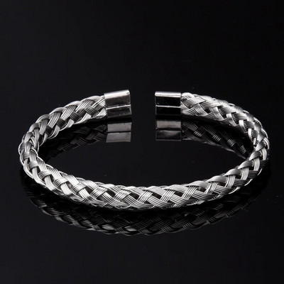 Luxury Roman Royal Classic Titanium Steel Cânepă frânghie Cataramă Brățări deschise Brățări Moda Tip C Numeral răsucit pentru bărbați