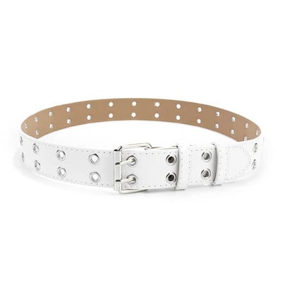 Punk PU bőr öv gyerekeknek dupla lyukú fém tű csat gyerekek derékszíj fiú lányok farmer nadrág fekete derékpánt