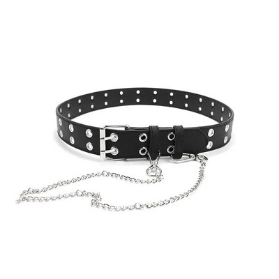 Punk PU bőr öv gyerekeknek dupla lyukú fém tű csat gyerekek derékszíj fiú lányok farmer nadrág fekete derékpánt