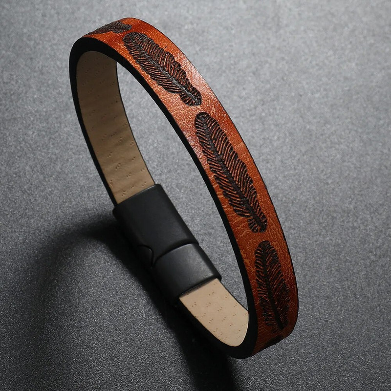 Brățară din piele de epocă pentru bărbați Brățară personalizată Trend Punk Trend Noi bărbați Cataramă magnetică Cadou de petrecere Bijuterii pentru bărbați