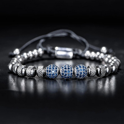 Brățări de lux pentru bărbați Pave Setting Blue CZ margele 6mm margele rotunde din oțel inoxidabil împletit brățări prietenie Dropshipping