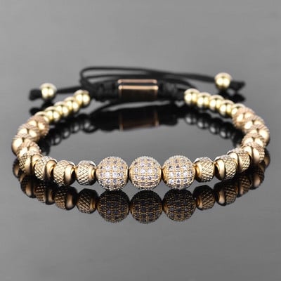 Luksuzne muške narukvice Pave Setting Plave CZ perle 6 mm Okrugle perle od nehrđajućeg čelika Pletene narukvice prijateljstva Dropshipping