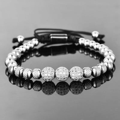 Luksuzne muške narukvice Pave Setting Plave CZ perle 6 mm Okrugle perle od nehrđajućeg čelika Pletene narukvice prijateljstva Dropshipping
