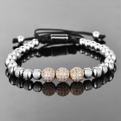 Luksuzne muške narukvice Pave Setting Plave CZ perle 6 mm Okrugle perle od nehrđajućeg čelika Pletene narukvice prijateljstva Dropshipping