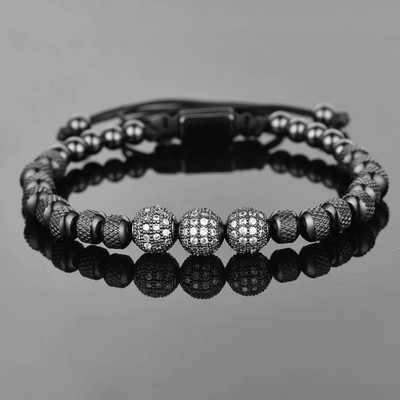 Luksuzne muške narukvice Pave Setting Plave CZ perle 6 mm Okrugle perle od nehrđajućeg čelika Pletene narukvice prijateljstva Dropshipping