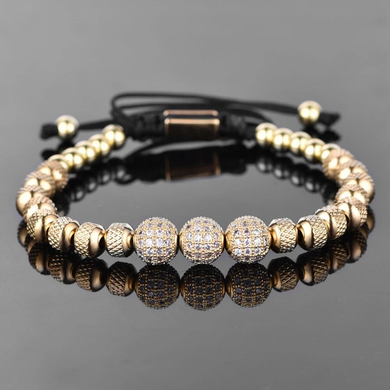 Luksuzne muške narukvice Pave Setting Plave CZ perle 6 mm Okrugle perle od nehrđajućeg čelika Pletene narukvice prijateljstva Dropshipping