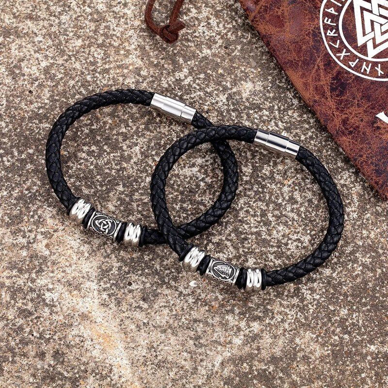 MKENDN Vikinška narukvica Muška narukvica od prave kože Vikinški kompas Narukvica s nordijskim runama Amulet s nordijskom mitologijom Nakit Pokloni