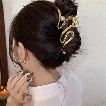 Корейски стил Златно сребърен цвят Големи метални перлени вълни Геометрични нокът за коса за жени Аксесоари Crab Clamp Clip Бижута за шапки