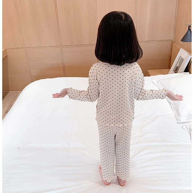 Rudens žiema Nauji kūdikiai berniukams mergaitėms mielas taškuotas pižamos rinkinys mažiems vaikams saldus ilgomis rankovėmis briaunoti medvilniniai 2 vnt kostiumai drabužiai