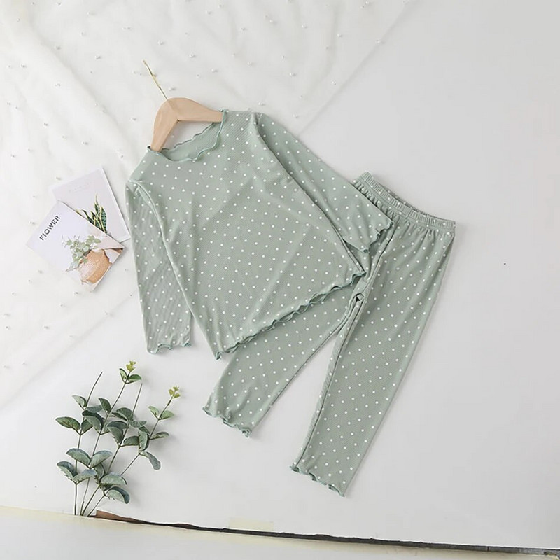 Rudens žiema Nauji kūdikiai berniukams mergaitėms mielas taškuotas pižamos rinkinys mažiems vaikams saldus ilgomis rankovėmis briaunoti medvilniniai 2 vnt kostiumai drabužiai