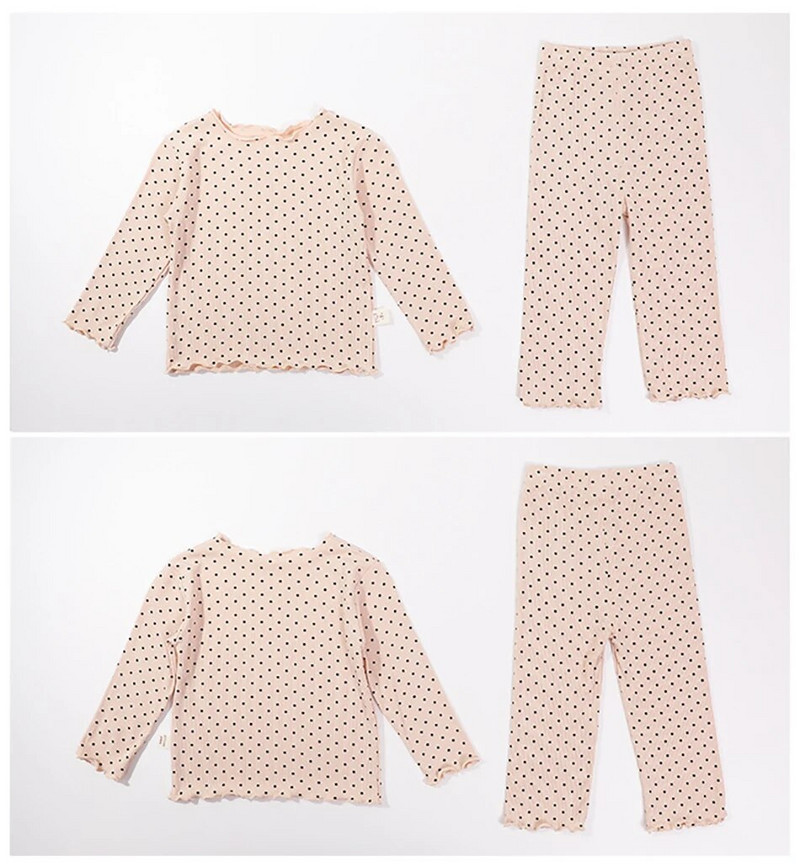 Rudens žiema Nauji kūdikiai berniukams mergaitėms mielas taškuotas pižamos rinkinys mažiems vaikams saldus ilgomis rankovėmis briaunoti medvilniniai 2 vnt kostiumai drabužiai