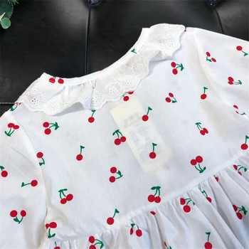 Комплект дантелена пижама за момиченце Памучна риза+панталон 2PCS Пролет Лято Детски спално облекло Копче с дълъг ръкав Бебешки домашен дневен костюм Дрехи