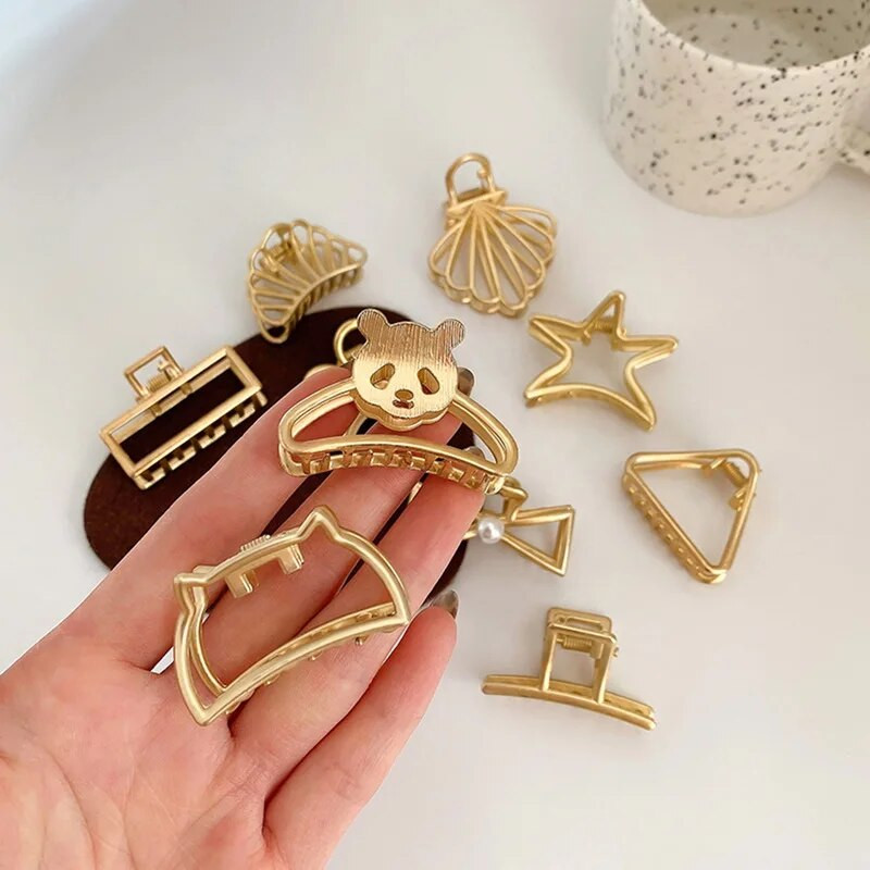 Geometrinio lydinio plaukų segtukai Madingi maži metaliniai plaukų segtukai, moteriški, maži ryklio segtukai, aukso spalvos plaukams krabų plaukų priedai