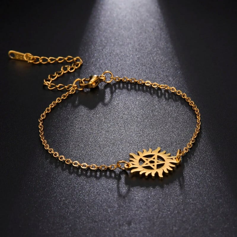 Skyrim Pentacle Charm Narukvice na ruci Žene Muškarci Nehrđajući čelik Sjajno sunce Pentagram Narukvica Nadnaravno Dean Nakit Poklon
