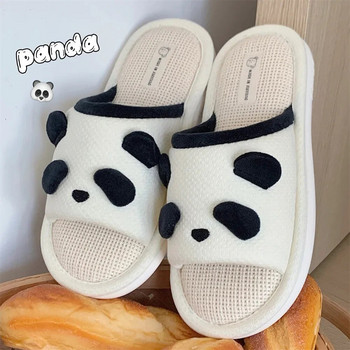 2023 Нови зимни дамски плюшени чехли Меки сладки памучни обувки Panda Baotou Удебелени топли домашни противоплъзгащи обувки с мека подметка Момиче