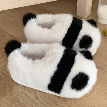 2023 Нови зимни дамски плюшени чехли Меки сладки памучни обувки Panda Baotou Удебелени топли домашни противоплъзгащи обувки с мека подметка Момиче