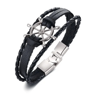 Vnox vintage vairo žavesio apyrankė vyrams Daugiasluoksnės odinės virvinės apyrankės apyrankės 7,87 colio pulseira masculina