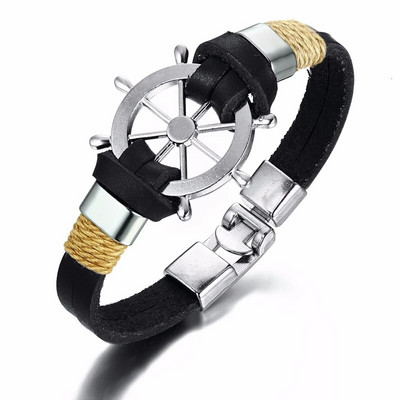 Vnox vintage vairo žavesio apyrankė vyrams Daugiasluoksnės odinės virvinės apyrankės apyrankės 7,87 colio pulseira masculina