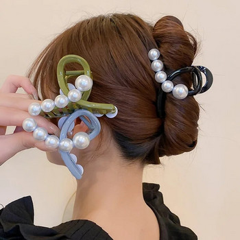 Елегантни нокти за коса с имитация на перли за жени Ежедневни минималистични аксесоари за коса Големи щипки за коса с акула Френска лятна шапка