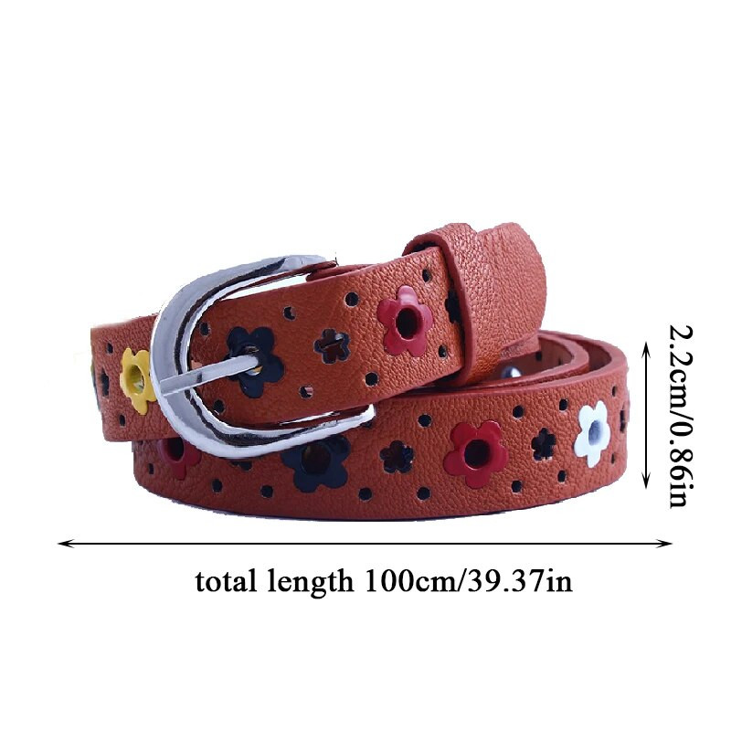 Gyerek üreges virágos derékpánt gyerekeknek aranyos ezüst csatos öv Műbőr deréköv Színes virágos ruházati öv Kiegészítők