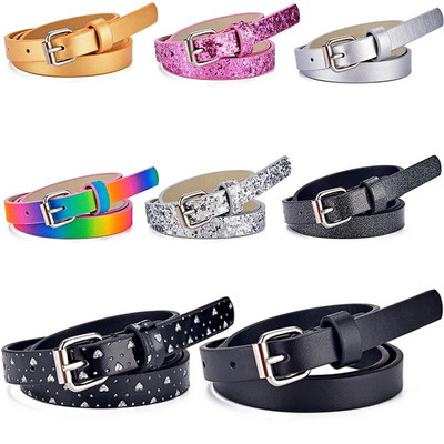 Shiny Silver Heart Leather Kids Belt Fashion Luxury Jeans Dress Accessories Shorts Ladies Girdle Iridescent Pink Gold Goth Punk