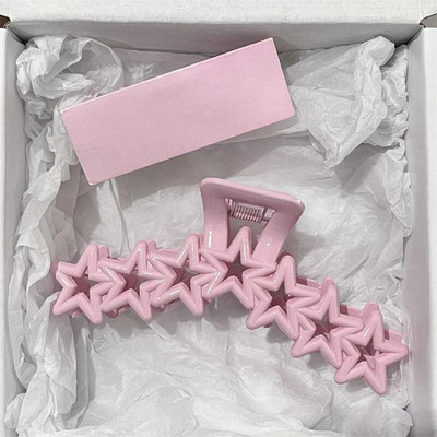 2023 Nou Y2k Dopamină Fată Modă Culoare Roz Hollow Geometric Star Inimă Agrafe de păr Femei Gheare de păr Cross Band Bandă Rechin Clip