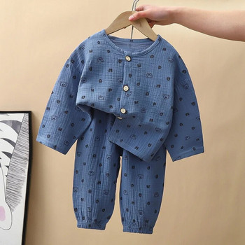 Бебе, момиче, момче, памучен пижамен комплект, риза + панталон, 2 бр. Бебе, малко дете, детско спално облекло с анимационен дизайн, домашен костюм, бебешки дрехи 1-12 години