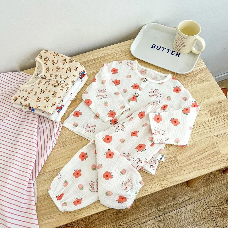 Set de pijamale din bumbac, fetiță, băiat, cămașă + pantaloni, 2 buc. Sugar, copil mic, îmbrăcăminte de dormit pentru copii, design de desene animate, costum pentru acasă, haine pentru bebeluși 1-12 ani