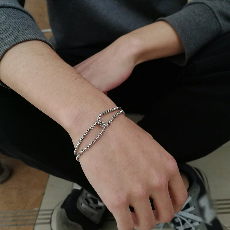 Vnox Simple Layered 3mm Rolo Chain Гривни за мъже, кръгла кутийка връзка с кръстосана талисманска лента за китка, Христова молитва Ретро ежедневен подарък