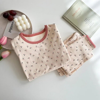 Vaikiškas pižamų rinkinys Rudeninis animacinis filmukas ilgomis rankovėmis medvilniniai berniukų miego rūbai madingi mergaičių naktinių drabužių komplektai