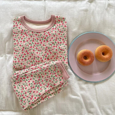 Vaikiškas pižamų rinkinys Rudeninis animacinis filmukas ilgomis rankovėmis medvilniniai berniukų miego rūbai madingi mergaičių naktinių drabužių komplektai