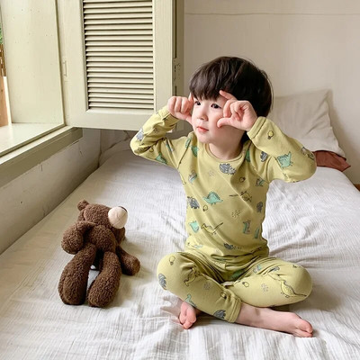 Vaikiškas pižamų rinkinys Rudeninis animacinis filmukas ilgomis rankovėmis medvilniniai berniukų miego rūbai madingi mergaičių naktinių drabužių komplektai