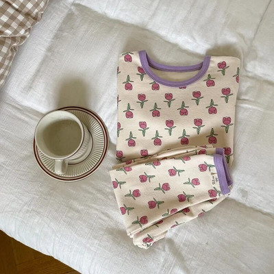 Vaikiškas pižamų rinkinys Rudeninis animacinis filmukas ilgomis rankovėmis medvilniniai berniukų miego rūbai madingi mergaičių naktinių drabužių komplektai