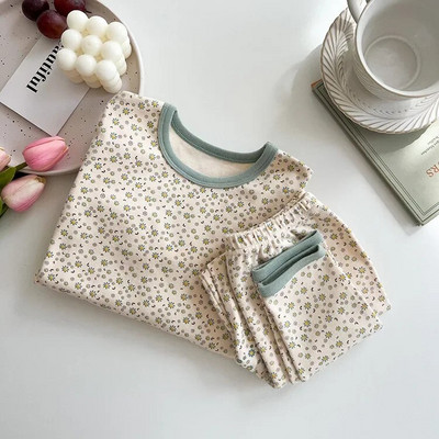 Vaikiškas pižamų rinkinys Rudeninis animacinis filmukas ilgomis rankovėmis medvilniniai berniukų miego rūbai madingi mergaičių naktinių drabužių komplektai