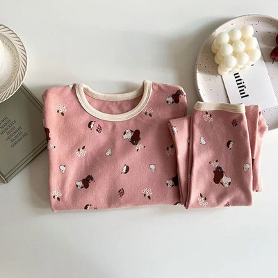 Vaikiškas pižamų rinkinys Rudeninis animacinis filmukas ilgomis rankovėmis medvilniniai berniukų miego rūbai madingi mergaičių naktinių drabužių komplektai