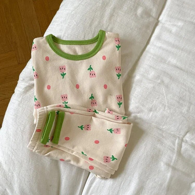 Vaikiškas pižamų rinkinys Rudeninis animacinis filmukas ilgomis rankovėmis medvilniniai berniukų miego rūbai madingi mergaičių naktinių drabužių komplektai