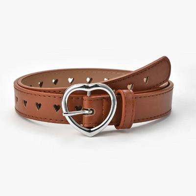 Fashion Kids Faux Leather Belt Cute Peach Heart Buckle Belts For Girls Solid Waistband Love Heart Eyelet Grommet Waist Belt