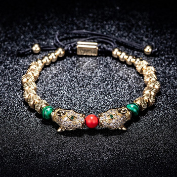 New Trend Braiding Pave CZ Διπλό σμάλτο κεφαλής λεοπάρ πράσινο βραχιόλι από ανοξείδωτο ατσάλι Ανδρικά κοσμήματα pulseras mujer