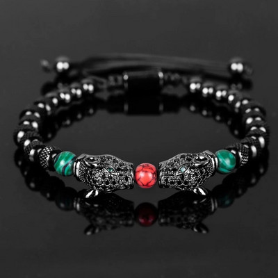 Noua tendință împletitură Pave CZ dublu cap de leopard emailat verde roșu brățară din oțel inoxidabil bijuterii bărbați pulseras mujer