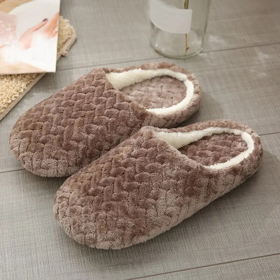 Papuci pentru femei din piele intoarsa cu blana de iarna Papuci silențiosi Pantofi de nunta cu puncte Iubitorii de papuci de casa cuplu Pantofi anti-alunecare pentru interior