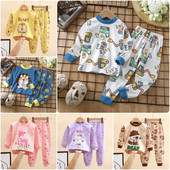 Noi copii, băieți, fete, seturi de pijamale, tricou cu mâneci lungi cu mânecă lungă, cu gât O, cu pantaloni, pentru copii mici, toamnă, pânză de dormit DS39