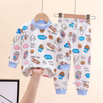 Noi copii, băieți, fete, seturi de pijamale, tricou cu mâneci lungi cu mânecă lungă, cu gât O, cu pantaloni, pentru copii mici, toamnă, pânză de dormit DS39