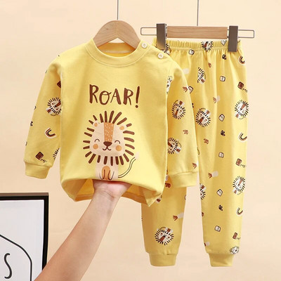 Noi copii, băieți, fete, seturi de pijamale, tricou cu mâneci lungi cu mânecă lungă, cu gât O, cu pantaloni, pentru copii mici, toamnă, pânză de dormit DS39
