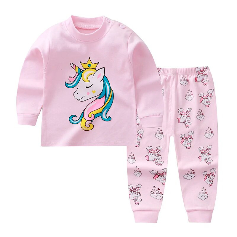 Nauji vaikiški berniukai mergaičių pižamų rinkiniai Animacinių filmų spaudiniai ilgomis rankovėmis marškinėliai su iškirpte viršutinės dalies su kelnaitėmis, kūdikiui, rudeniniam miegui DS39