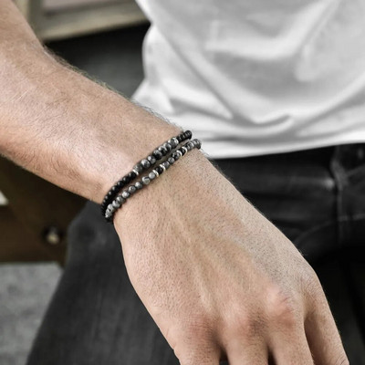 NAIQUBE 2db/készlet Divat férfi karkötő rozsdamentes acél lánc kőgyöngy karkötő férfiaknak ékszer ajándék klasszikus Pulsera Hombre