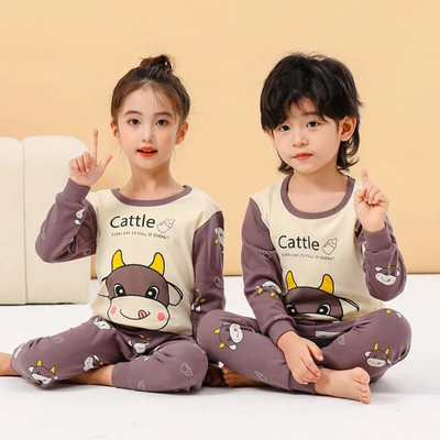 Pijamale pentru băieți Pijama pentru copii Seturi de pijamale pentru copii mici Fete Lenjerie de dormit din desene animate Copii Lenjerie de noapte din bumbac Pjs cu mânecă lungă de primăvară