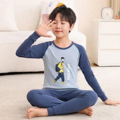 Pijamale pentru băieți Pijama pentru copii Seturi de pijamale pentru copii mici Fete Lenjerie de dormit din desene animate Copii Lenjerie de noapte din bumbac Pjs cu mânecă lungă de primăvară