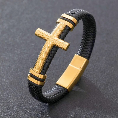 Brățară împletită din piele cu mai multe straturi, Star of David, cu închidere magnetică, Bijuterii Vintage Judaica Amulet pentru bărbați